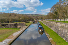 View Of Narrow Boats At Bugsworth Basin, Bugsworth, Peak Forest Canal, High Peak, Derbyshire, England