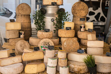 Cheese On Display At Local Market, Les Landes, Nouvelle-Aquitaine, France