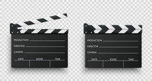 Realistic Black Movie Clappers Board Set. Clapboards Open And Closed. Movie, Cinema, Film Symbol Concept. Director Clapboard. Filmmaking, Video Production Industry Equipment. Vector Illustration