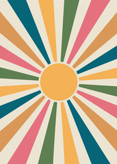 Abstract Sunburst with color beams print. Wall art boho print bohemian home decor