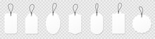 Set Blank White Paper Price Tags Or Gift Tags. Paper Labels With Cord. Set Template Shopping Labels With Shadow - Stock Vector.