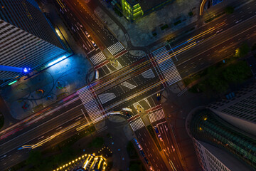 Abstract aerial top down view of crossroad