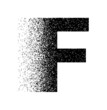 Dispersion exploding capital letter F in black color. Logotype dispersion letter capital R. Styled letter design for logo, label, luxury concept, jewelry, gold business or web page graphic elements.