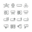 Air conditioner related icons: thin vector icon set, black and white kit