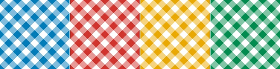 Wall Mural - Gingham pattern set for spring summer. Colorful plaid vector backgrounds. Simple vichy tartan in blue, red, green, yellow for tablecloth, picnic blanket, gift paper, flannel shirt, scrapbook print.
