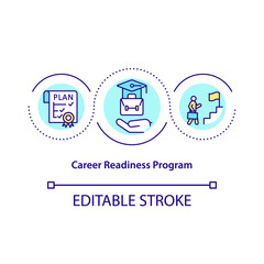 Career readiness program concept icon. Actionable career plans development abstract idea thin line illustration. College graduates preparation. Vector isolated outline color drawing. Editable stroke