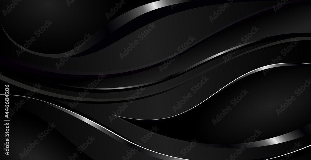 Abstract dark black textured panoramic background with smooth silvery lines - obrazy, fototapety, plakaty 