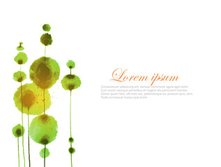 Design template with abstract green ink wash painting and place for your text on white background.