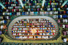 View Of Many People Praying In A Big Islamic Mosque In Dhaka, Bangladesh.