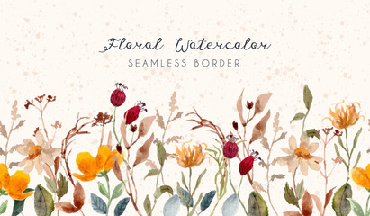 Wall Mural - vintage floral watercolor seamless border