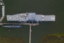 Aerial View Of USS Yorktown, A World War II C And Museum In Mount Pleasant, South Carolina, United States.