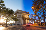 Fototapeta Paryż - Night view of Arc de Triomphe - Triumphal Arc in Paris, France