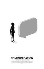 Poster - Silhouette of businesswoman standing with bubble speech. concept of chat bot engine and communication.