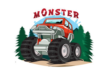 Sticker - monster truck in view background vector