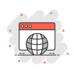 Wall Mural - website domain icon in comic style. global internet address cartoon vector illustration on white iso