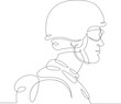 One continuous line.
Male character professional military officer warrior uniform.
One continuous drawing line logo isolated minimal illustration.