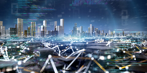 Wall Mural - smart city with network and communication connection - 3d rendering