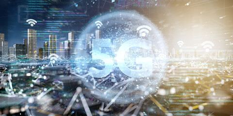 Wall Mural - smart city with 5g network and communication connection - 3d rendering