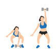 Woman doing the dumbbell power snatch exercise. Flat vector illustration isolated on white background