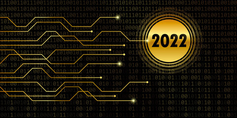 Poster - 2022 new year on golden binary code background