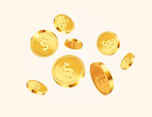 Realistic flying gold dollar coins