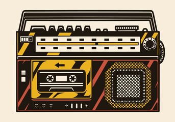 Wall Mural - Retro radio cassette recorder colorful template