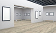 3D render of a white image gallery with blank spaces for art