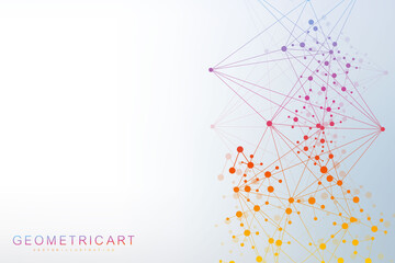 Wall Mural - geometric abstract background with connected line and dots. structure molecule and communication. bi
