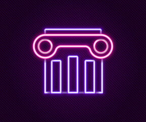 Poster - Glowing neon line Law pillar icon isolated on black background. Colorful outline concept. Vector