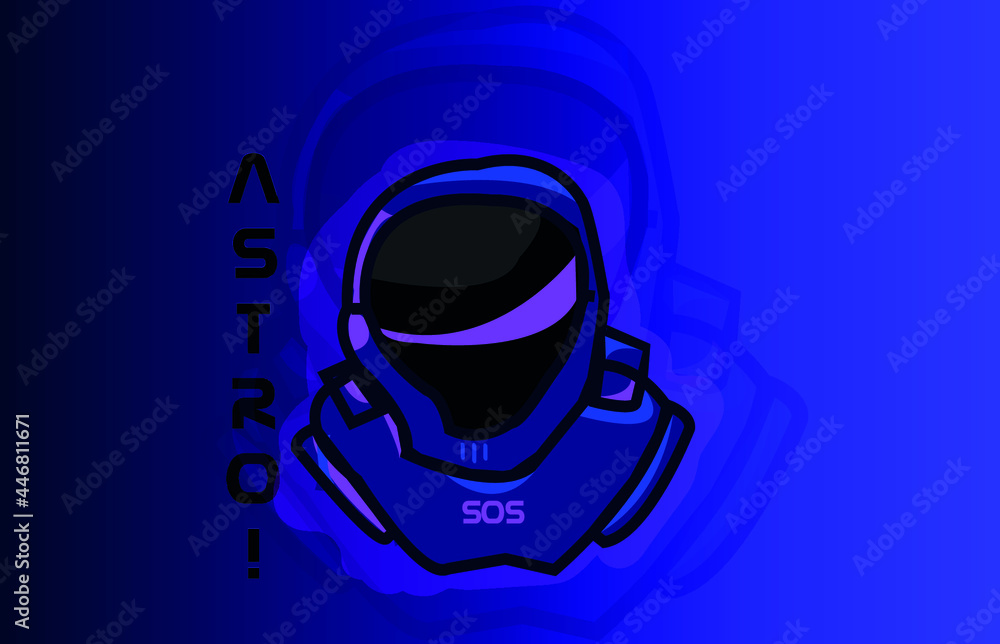Astronauta mascot logo z napisem ASTRO! - obrazy, fototapety, plakaty 