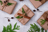 Fototapeta Panele - Christmas gift boxes in craft paper