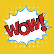 © Christian Horz - word WOW in comic splash bubble on yellow halftone background, vector illustration