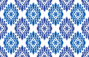 Sticker - Ikat geometric ethnic pattern. Aztec fabric carpet mandala ornament chevron textile decoration wallpaper. Traditional embroidery vector illustrations background.