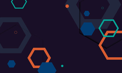 Wall Mural - Abstract dark background with blue and orange hexagonal. Vector.