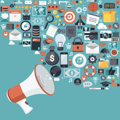 Wall Mural - digital marketing concept. advertising and promoting. flat vector illustration. online marketing spe
