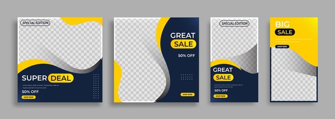 Wall Mural - social media template post for promotion. template post for ads. design with yellow and blue colour