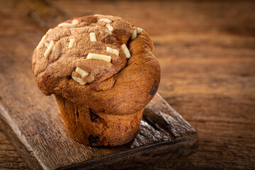 Poster - Delicious Panettone with chocolate. Panettone, Christmas food.