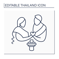 Wedding ceremony line icon. Traditional wedding in Thai. Thong mun. Rod nam sang. Love story. Romantic relationship. Thailand concept. Isolated vector illustration. Editable stroke