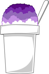 Cartoon Shaved Ice In Cup With Spoon. Vector Hand Drawn Illustration Isolated On Transparent Background