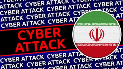 Iran Circular Flag with Cyber Attack Titles - 3D Illustration