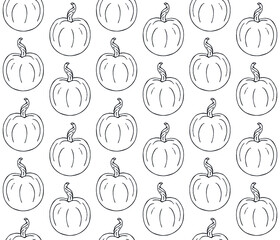 Wall Mural - Vector seamless pattern of hand drawn doodle sketch pumpkin isolated on white background