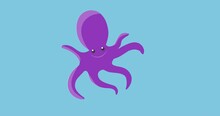 Animation Of Purple Octopus Moving On Blue Background