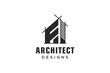 Letter F Simple modern building architecture logo design with line art skyscraper graphic