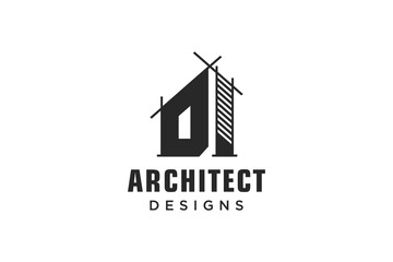 Wall Mural - Letter D Simple modern building architecture logo design with line art skyscraper graphic