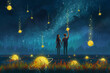 Lovers and falling planets. Beautiful surreal illustrations.
