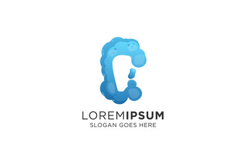 Wall Mural - blue cloud smoke logo letter c. cartoon c letter design vector illustration. isolated on white backg