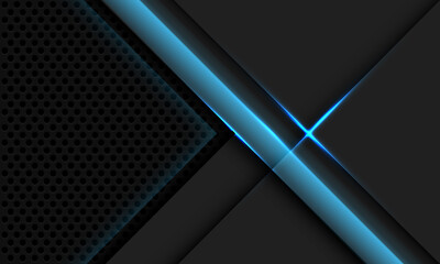 Abstract grey metallic overlap blue light circle mesh design modern luxury futuristic technology background vector illustration.	