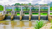 Medium-sized Dam In Rural Thailand. Small Dams Block Canals In Rural Areas. Dam In Irrigation System