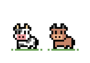 Wall Mural - Pixel cow image. Vector illustration for game 8 bit or cross stitch pattern.