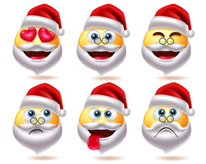 Wall Mural - Santa claus smiley christmas character vector set. Santa claus emoji characters in thinking, sad and inlove facial expression for xmas smileys avatar collection design. Vector illustration 
